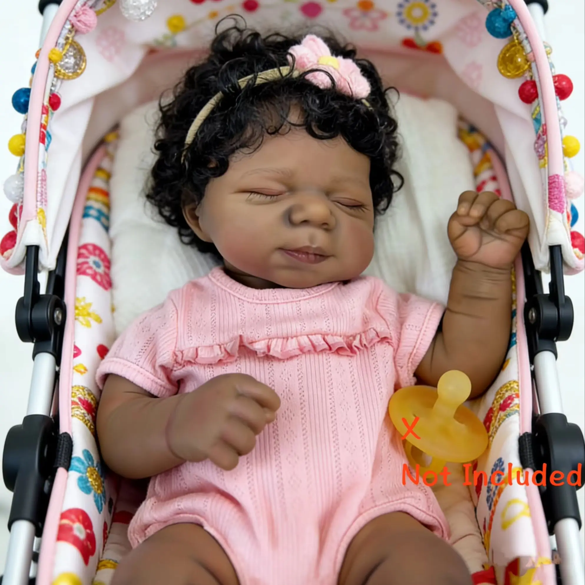 

MRB 18 Inch Dark Skin Reborn Baby Doll Pascale African Americans Black Doll Handmade Rooted Curls Hair Soft Cloth Body Doll