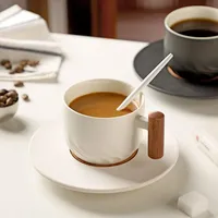 130ML Ceramic Coffee Cup Saucer Set Wooden Handle Japanese Tea Cups Filter Home Water Mug Handmade Frosted Tea Coffee Cup Gift