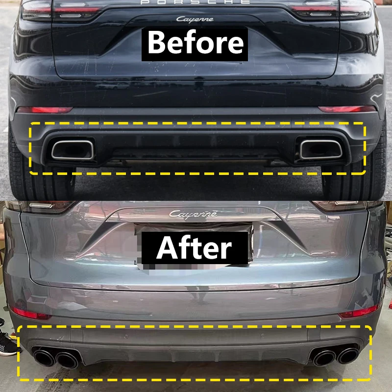 Para Porsche Cayenne 2018-2024, modificación de tubo de escape 970, cabezal de escape de punta de silenciador cuádruple de Triple capa negro de acero inoxidable