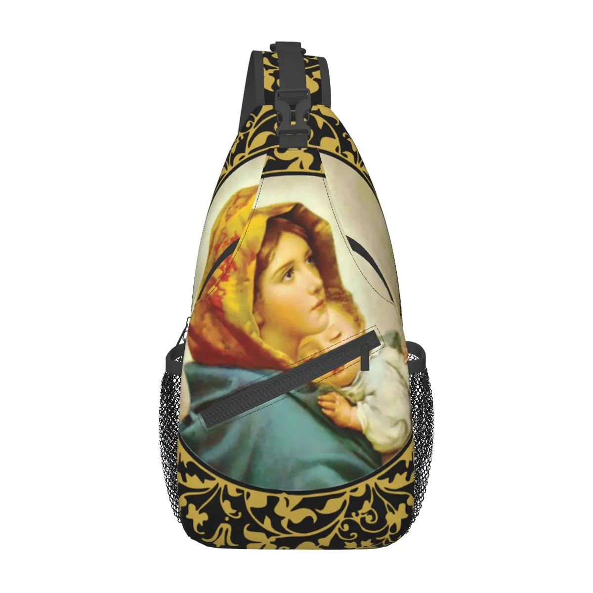 Virgin Mary With Jesus Child Crossbody Sling Bag Men Women Chest Bag Catholic Shoulder Backpack Daypack Hiking Outdoor Cycling