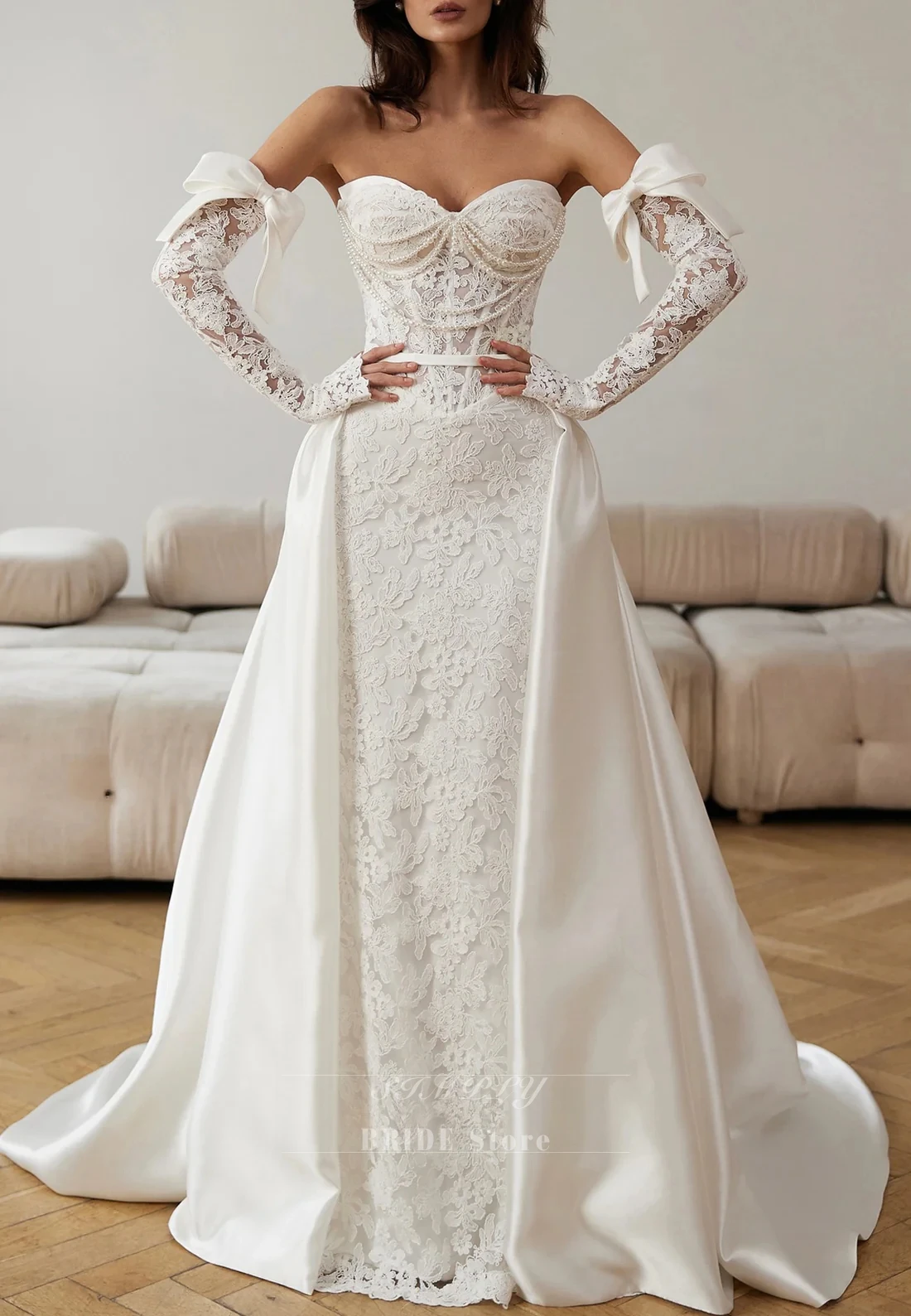 Appliques Pearls Wedding Dresses Sweetheart Modern Robe De Mariée 2026 Lace A Line Maxi Vestido De Noiva Customized
