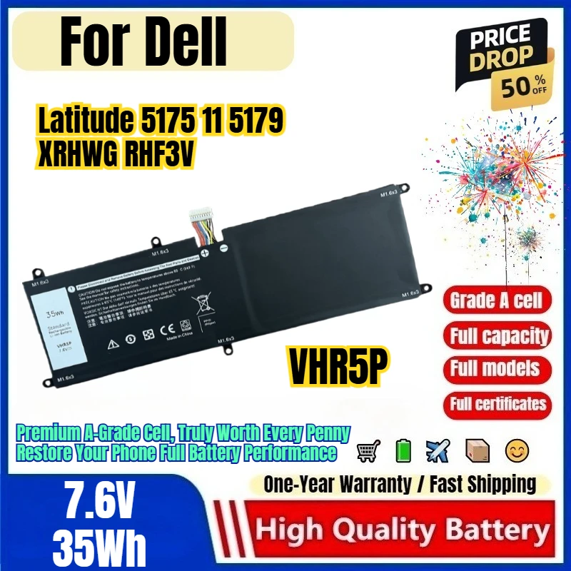 VHR5P for Dell Latitude 5175 11 5179 XRHWG RHF3V Laptop Battery 0 Cycle  High Capacity Battery Replacement Bateria Grade A Cell