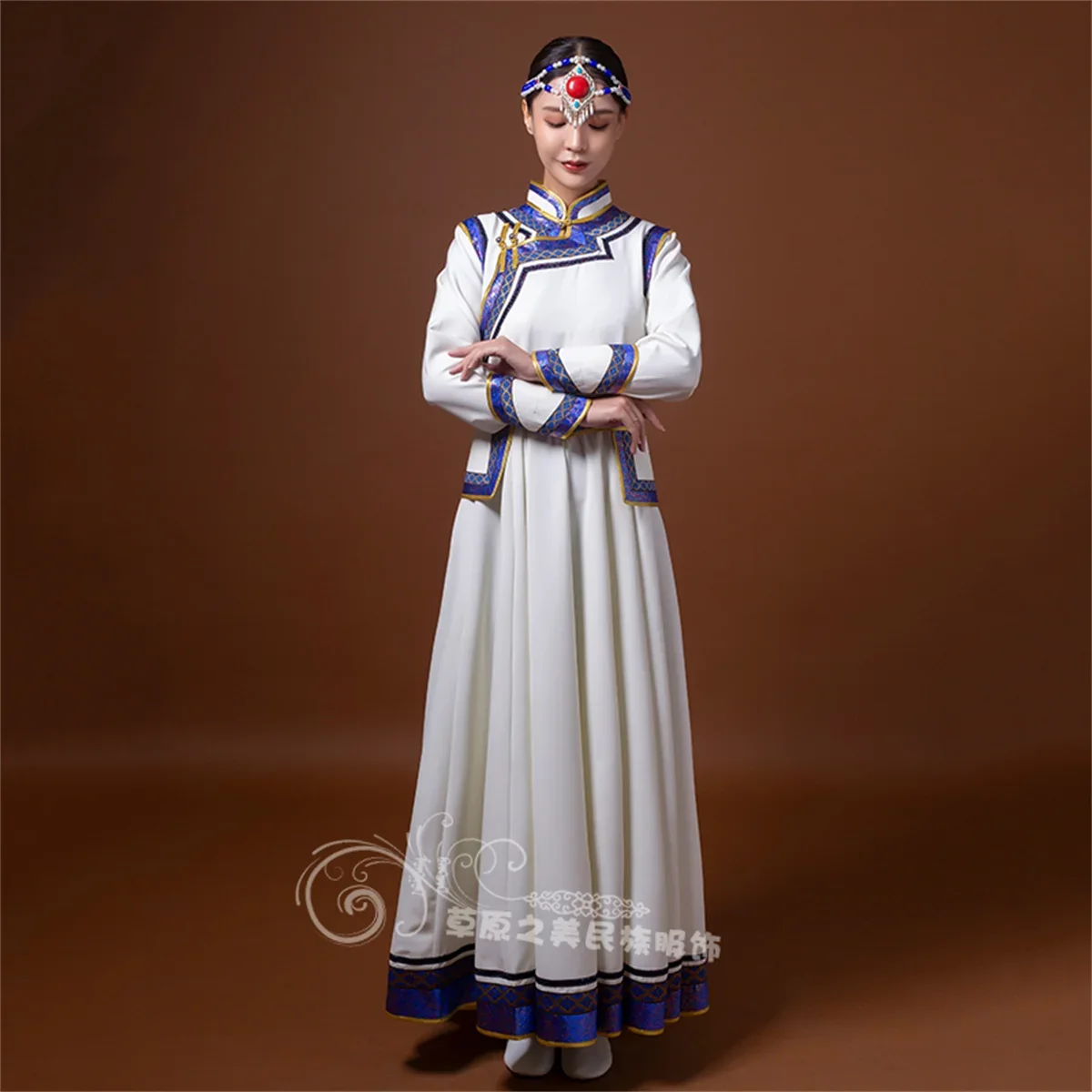 Robe mongole carrée pour adultes, robe de danse, robe de scène féminine, jupe évasée, vêtements de la minorité ethnique