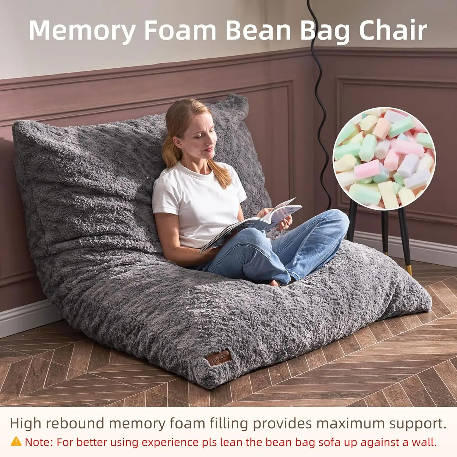 3 in 1 Bean Bag Chair, Memory Foam Bean Bag Chair, Convertible Bean Bag Chair with Machine Washable Cover, Giant