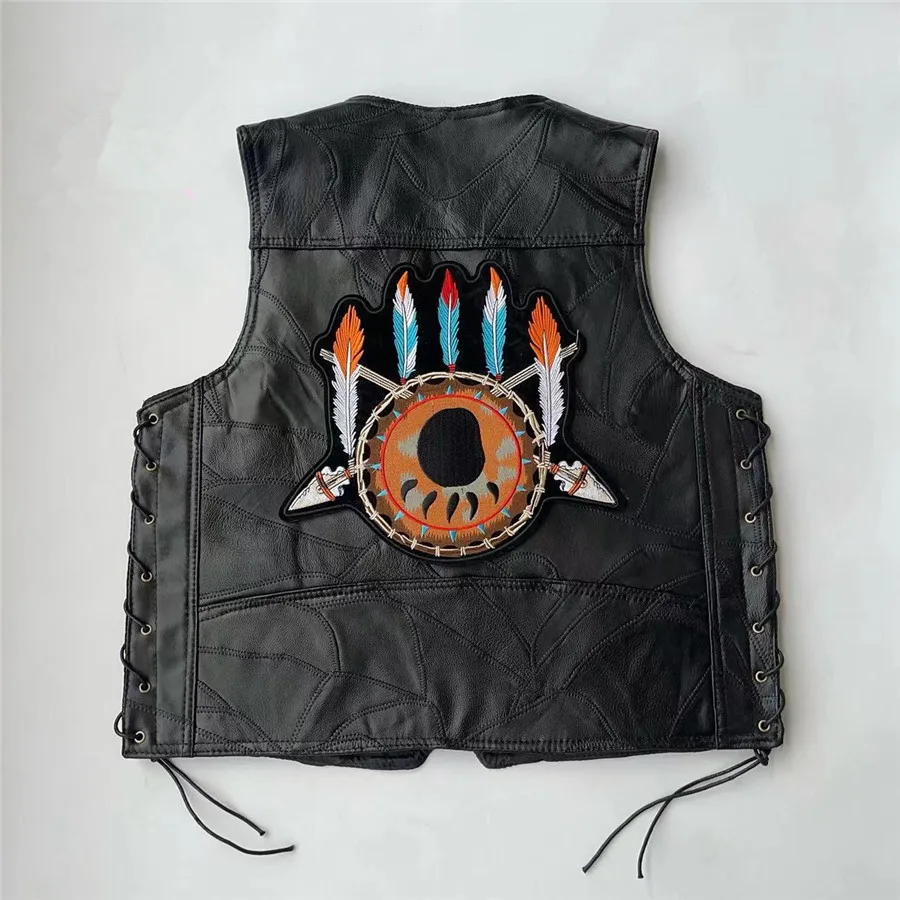 

2025 New Men Motorcycle Leather Vest Punk Sleeveless Jacket Riding Biker Waistcoat Men's Clothing Embroidered Streetwearr