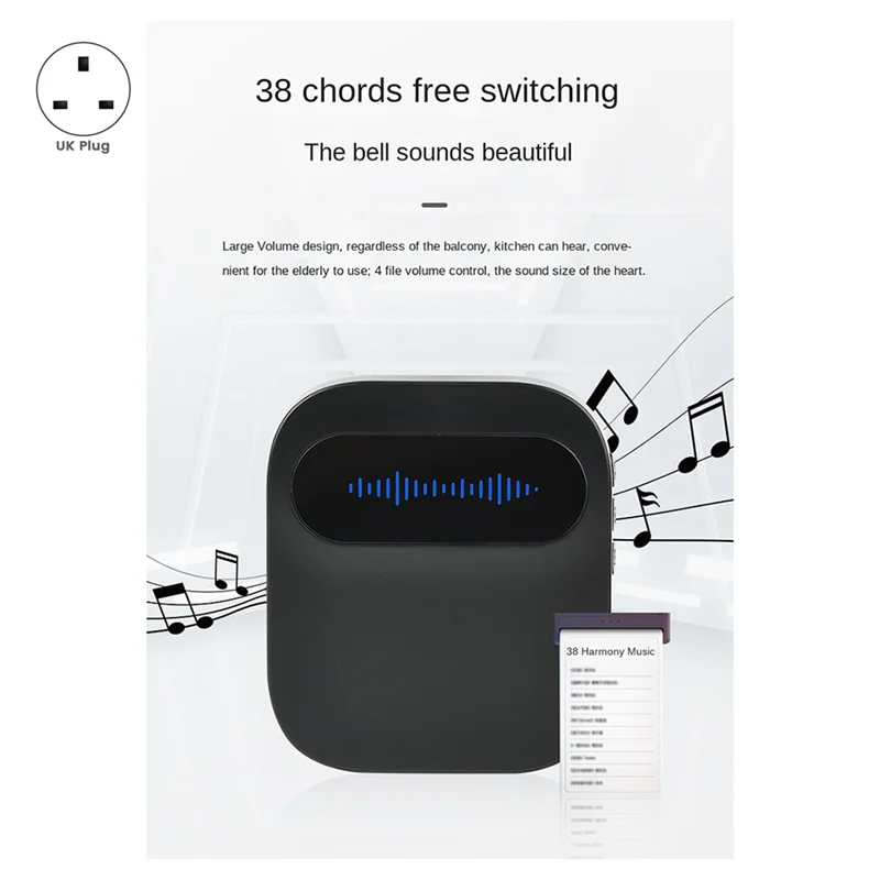 ABGN Bel Pintu Nirkabel Tahan Air Bel Pintu Pintar IP68 Bel Pintu Rumah Cerdas 38 Lagu Kontrol Volume 4 Tingkat