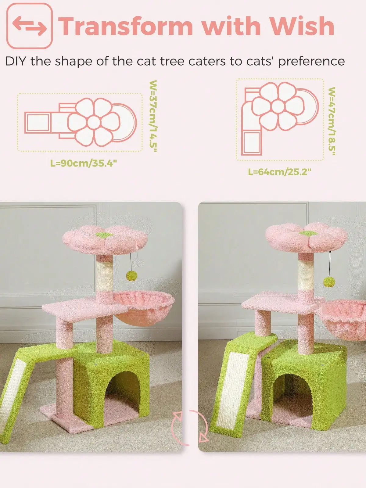 Road Cat Tree For Indoor Cats, 31.5'' Small Flower Cat Tower Condo With Sisal Scratching Ramp, Cozy Hammock And Removable Flower Cat Bed Perch For Kittens - view 4