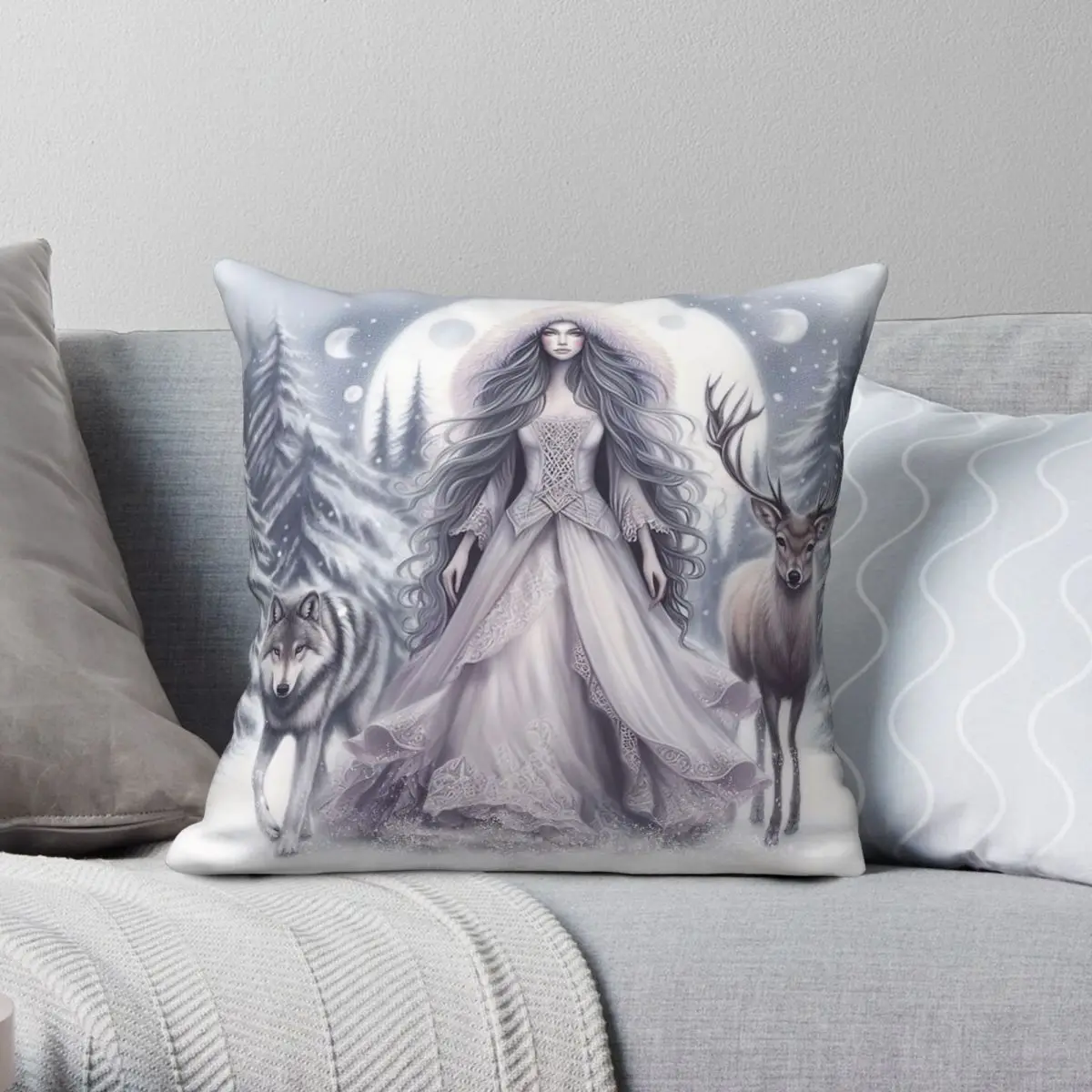 Snow Queen Winter Magic Pillowcase Polyester Linen Velvet Pattern Zip Decor Home Cushion Cover Wholesale 18