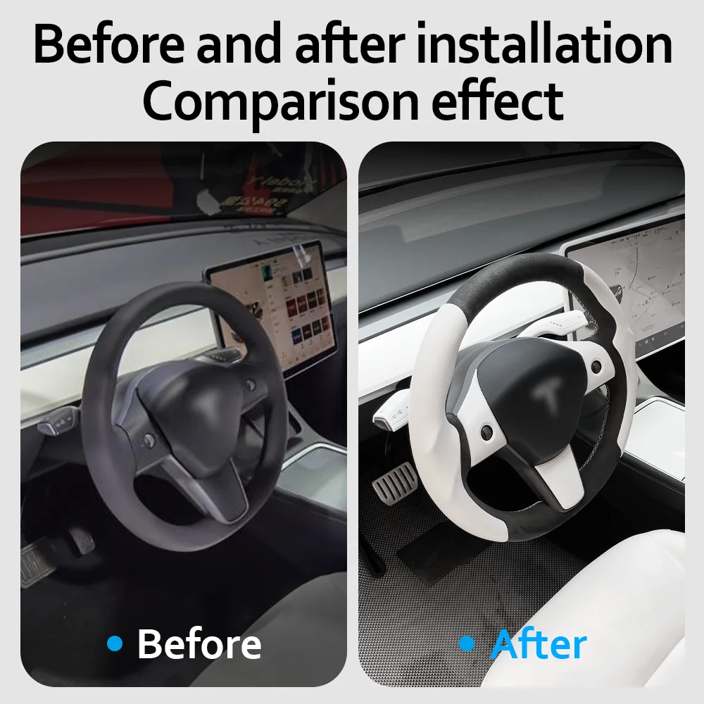 Tampa do volante do carro para Tesla, Painel Guarnição Quadro, Shift Knob Cover, Adesivo Interior Acessórios, Modelo Y e Y
