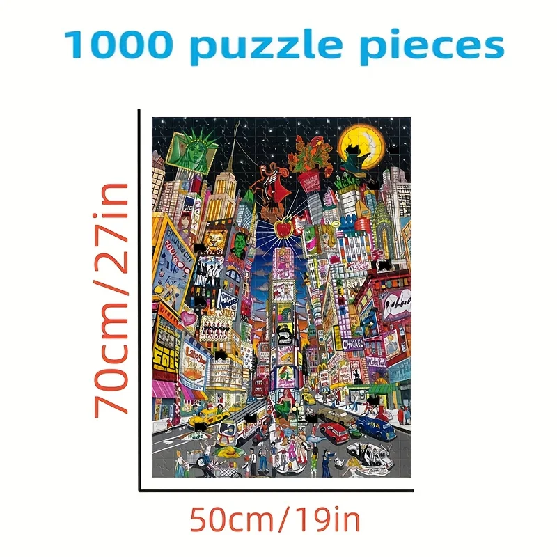 1000 قطعة من ألغاز مدينة نيويورك تايمز المربعة - أفق مدينة نيويورك المتشددين مع تاكسي أصفر، تمثال الحرية، تحدي اللغز لـ Adu