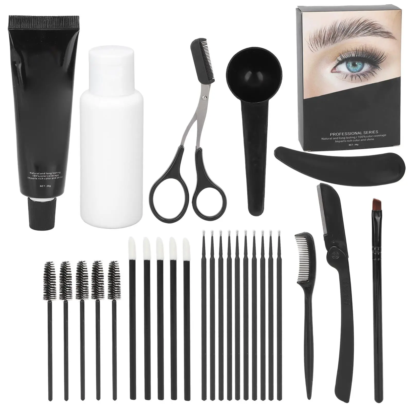 

Long Lasting Black Eyebrow Tint Kit with Dye Cream - Ideal for Thin Brows, Home Use