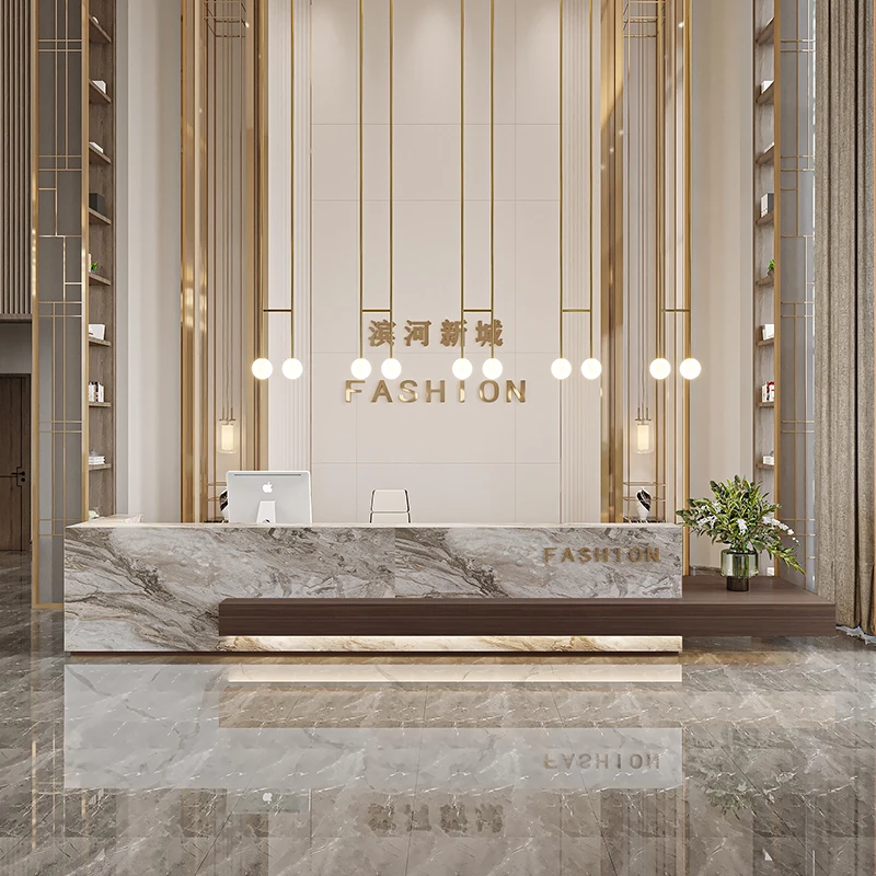 

Luxury Beauty Reception Desks Modern Shelves Restaurant Company Desks Unique Hotel Display Comptoire Accueil Trendy Furniture
