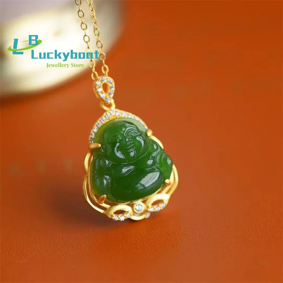مختارة عالية الجودة الطبيعية Hetian اليشم الأخضر اليشم الصغيرة مايتريا يبتسم بوذا قلادة S925 الاسترليني قلادة فضية ل