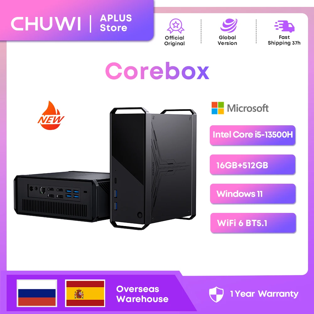 CHUWI CoreBox MINI PC Intel Core i5-13500H Gaming Desktop Computer 16GB DDR5 512GB SSD 12 cores, 16 threads M.2 SATA WiFi6 PC