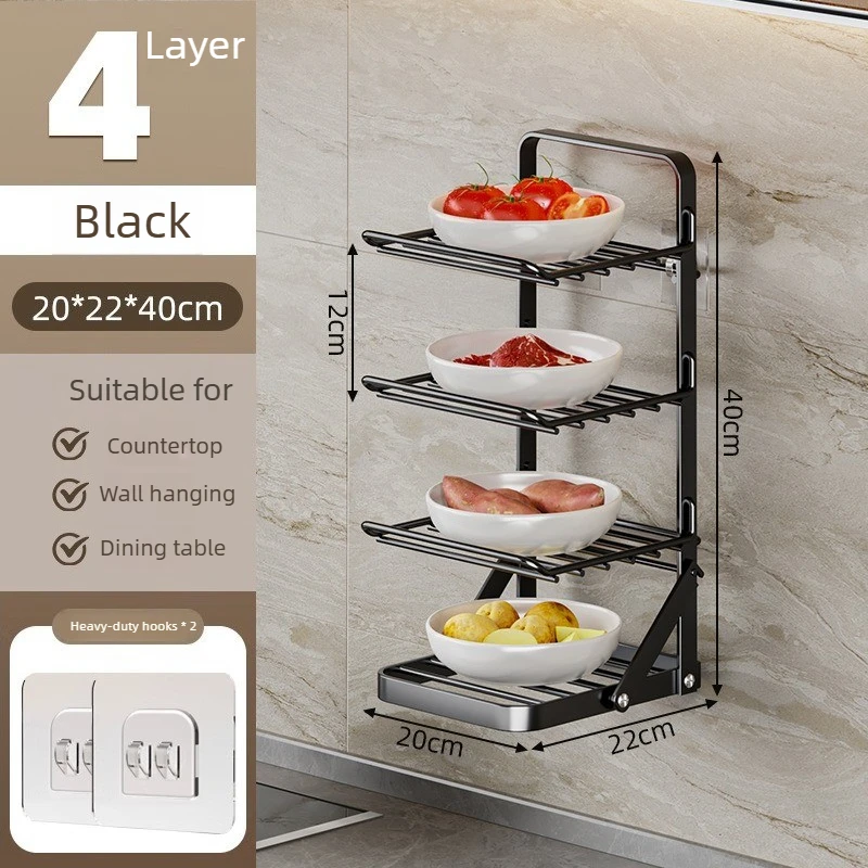 Kitchen Multi-Function Wall-Mounted Storage Foldable Organizer Rack Dishware Accessories Cream Style Desktop Storage Shelf