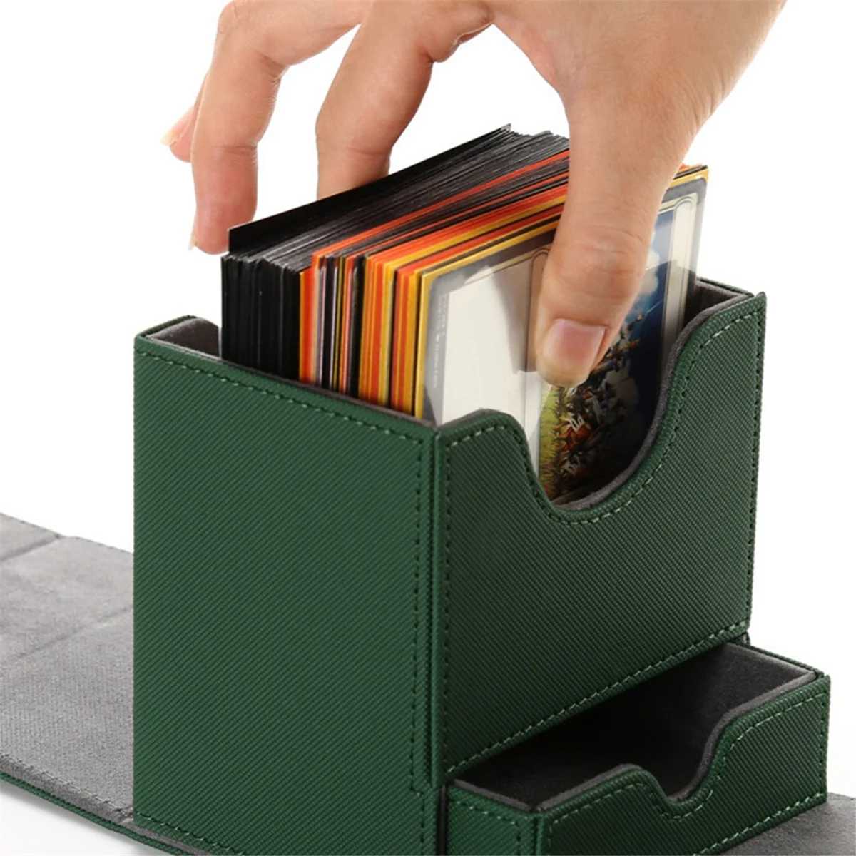 

AB53 Card Storage Box with Dice Tray Collectible Card Case for Gathering Game Sleeved Cards Green