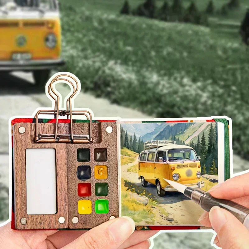 

Мини-акварельная палитра из орехового дерева, портативная коробка для красок с зажимом, поднос для краски для путешествий, товары для рукоделия, палитра для рисования