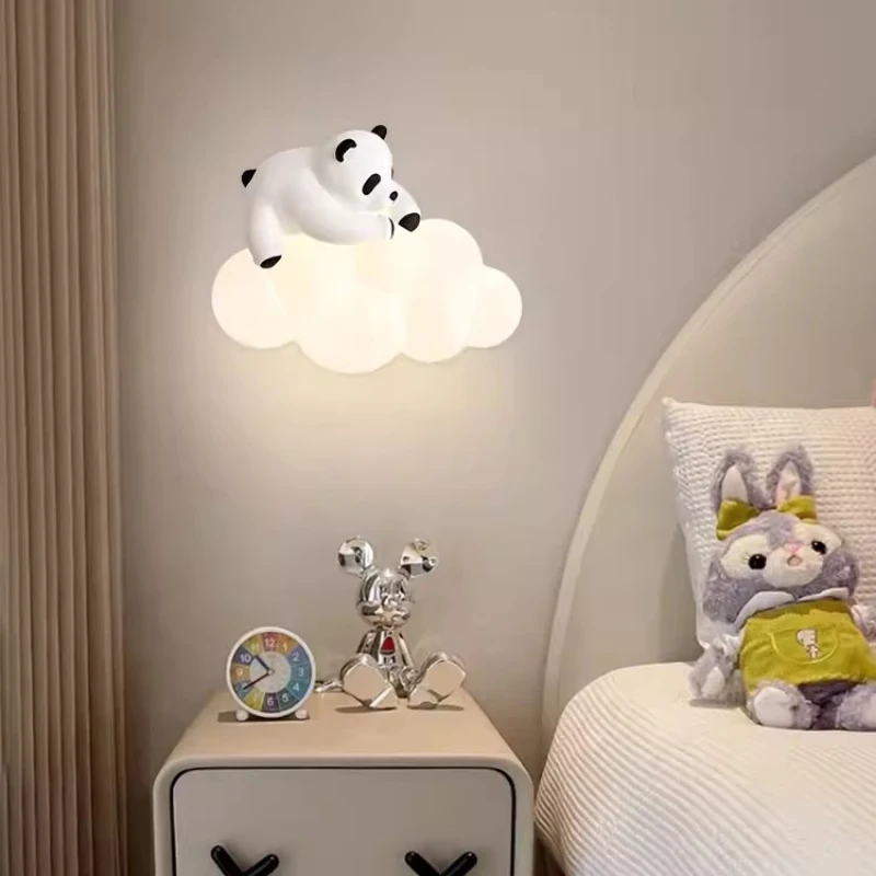 Cute Children\'s Room Panda Wall Lamps LED Cloud Lamp Modern Creative Baby Room Nursery Boy Girl Bedroom Bedside Bear Wall Lights