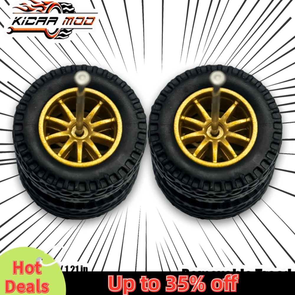 1/64 Model Car Wheels with Rubber All Terrain Tires Ten Spokes Refitting Parts for Off-road Vehicle HotWheels Medium Size 1 Set