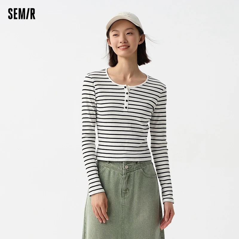

Semir Long Sleeve T-Shirt Women Short Style Versatile 2024 New Spring Slimming Round-neck Knitted Sweater Elegant