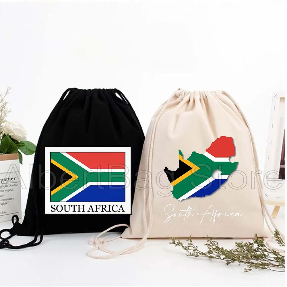 

South Africa African Flag Country Map Girl Gifts Canvas Drawstring Bags Hiking Soccer Backpack Gym Sackpack Sports String Bag