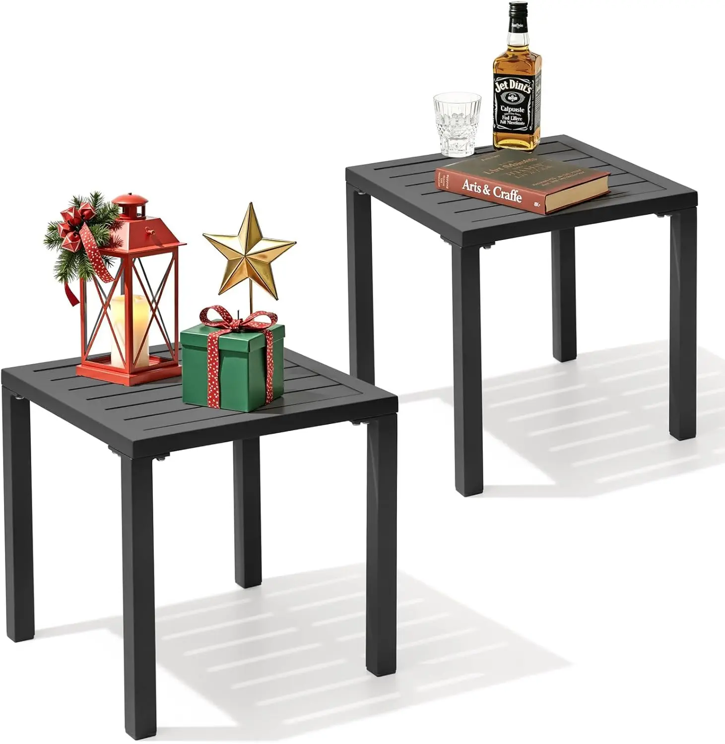 

Aluminum Outdoor Side Table Set of 2, Weather Resistant Square Coffee End Table for Patio, Garden, Poolside