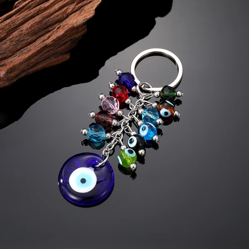 Crystal Colorful Turkey Blue Eye Bead Keychain Key Ring Women Men Unique Glass Lucky Evil Eye Bag Car Holder Box Key Accessories