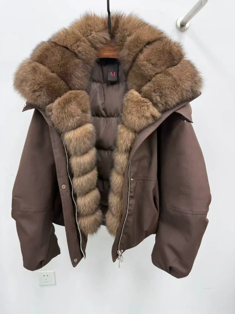 White Goose Down Coat Thick Natural Fox Fur Collar Real Fur Jacket Windproof Women Warm Autumn Winter Casual Reality Fur Jacket