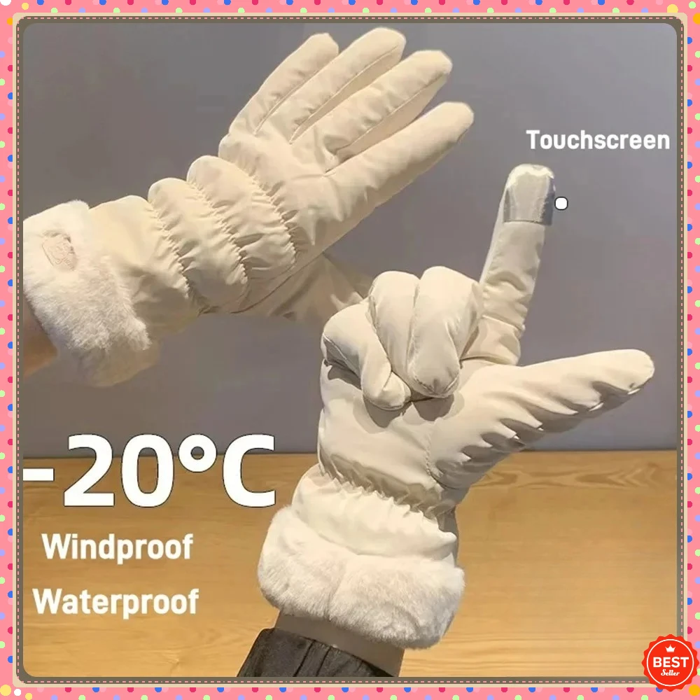 Guantes de esquí impermeables con pantalla táctil para mujer, forro polar grueso de invierno, guantes antivientos, resistentes al frío y antideslizantes.