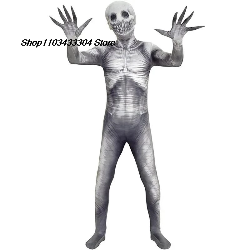 Scary Jumpsuit Costume Adult Men WomenThe Rake Costume Zalgo Slenderman Bodysuit 3D Scary Halloween Costume For Kids Boys Girls