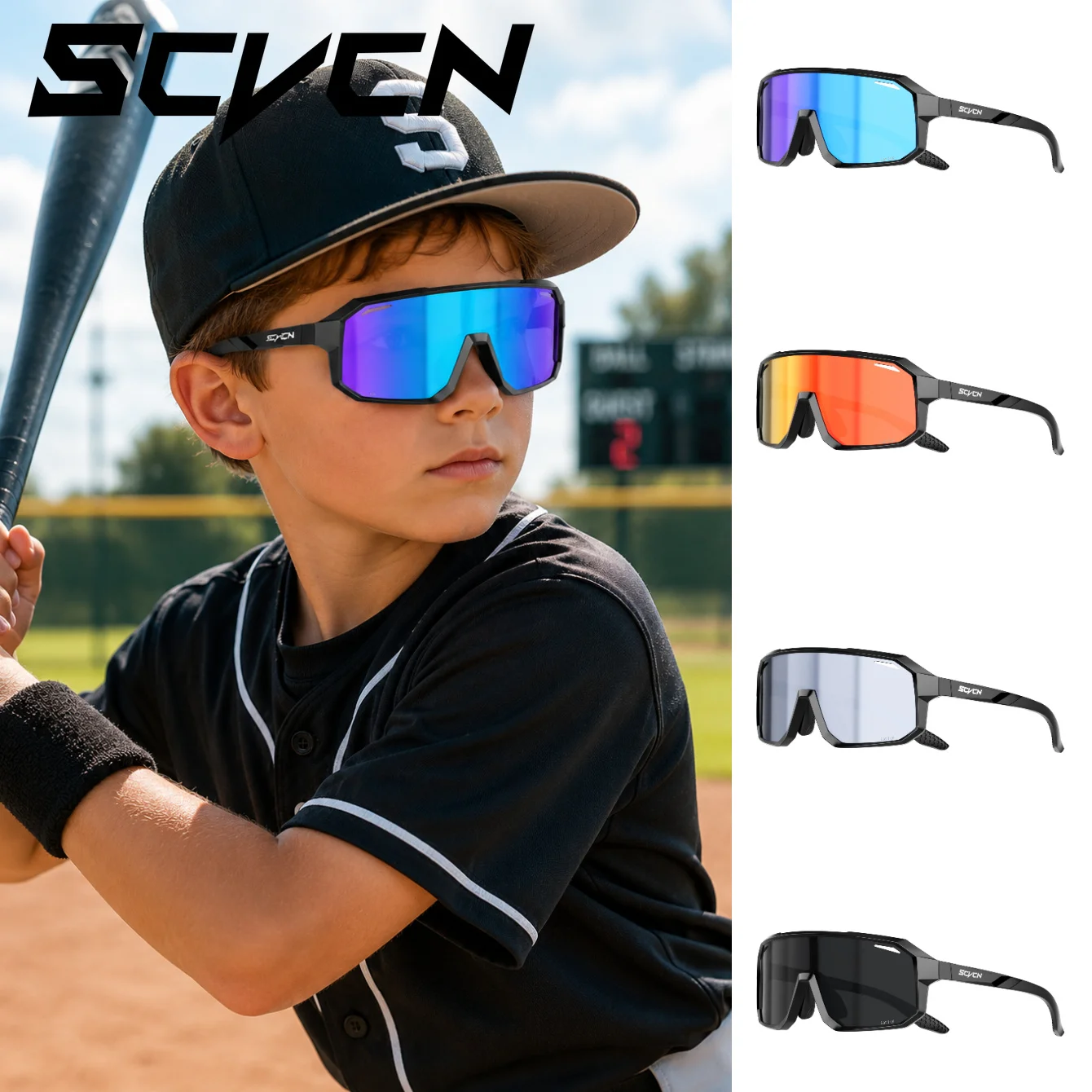 SCVCN Boys Sports Sunglasses Baseball Child Cycling Glasses for Kids Girls Small Size Glasses Bike Outdoor UV400 Protection