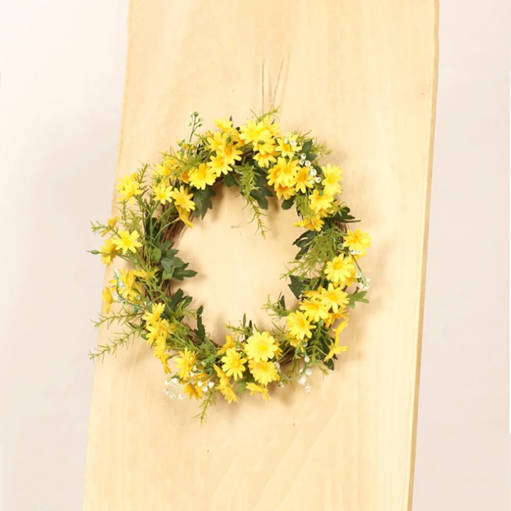 

Artificial Daisy Decor for Home Party Yellow WoodenSummer Wreath Imitated Flower Home Wreath Decor Festival Pendant