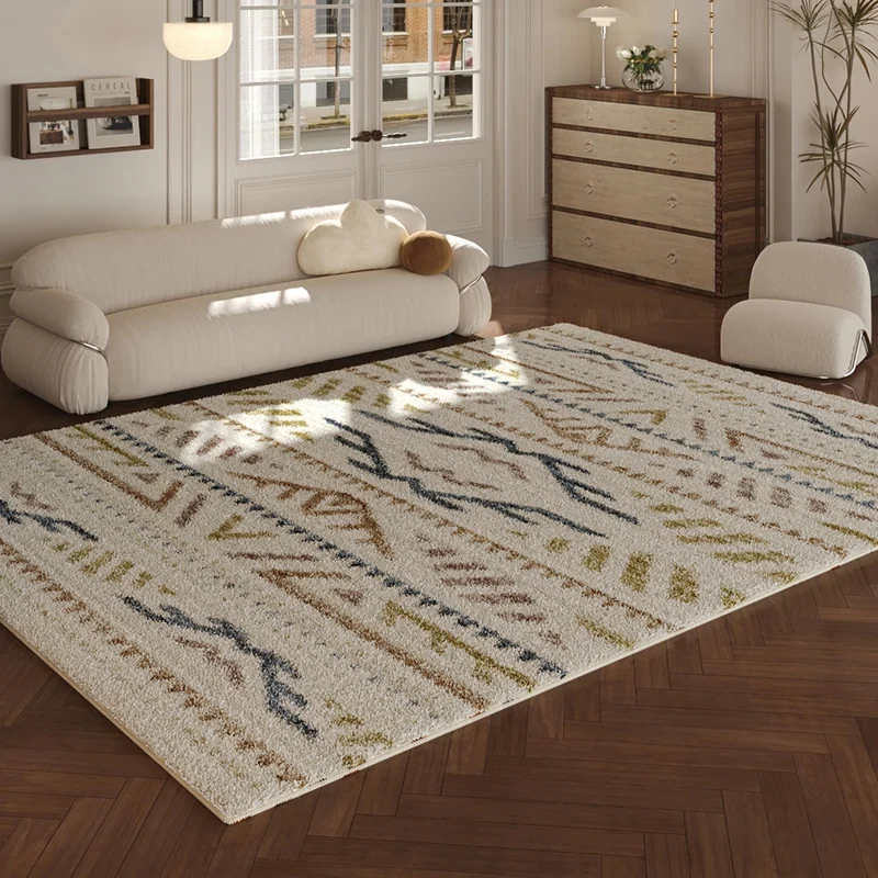 VIKAMA Moroccan Tribal Rug Beige & Black with Diamond Stripes Non-Slip Washable Carpet for Boho & Farmhouse Home Decor
