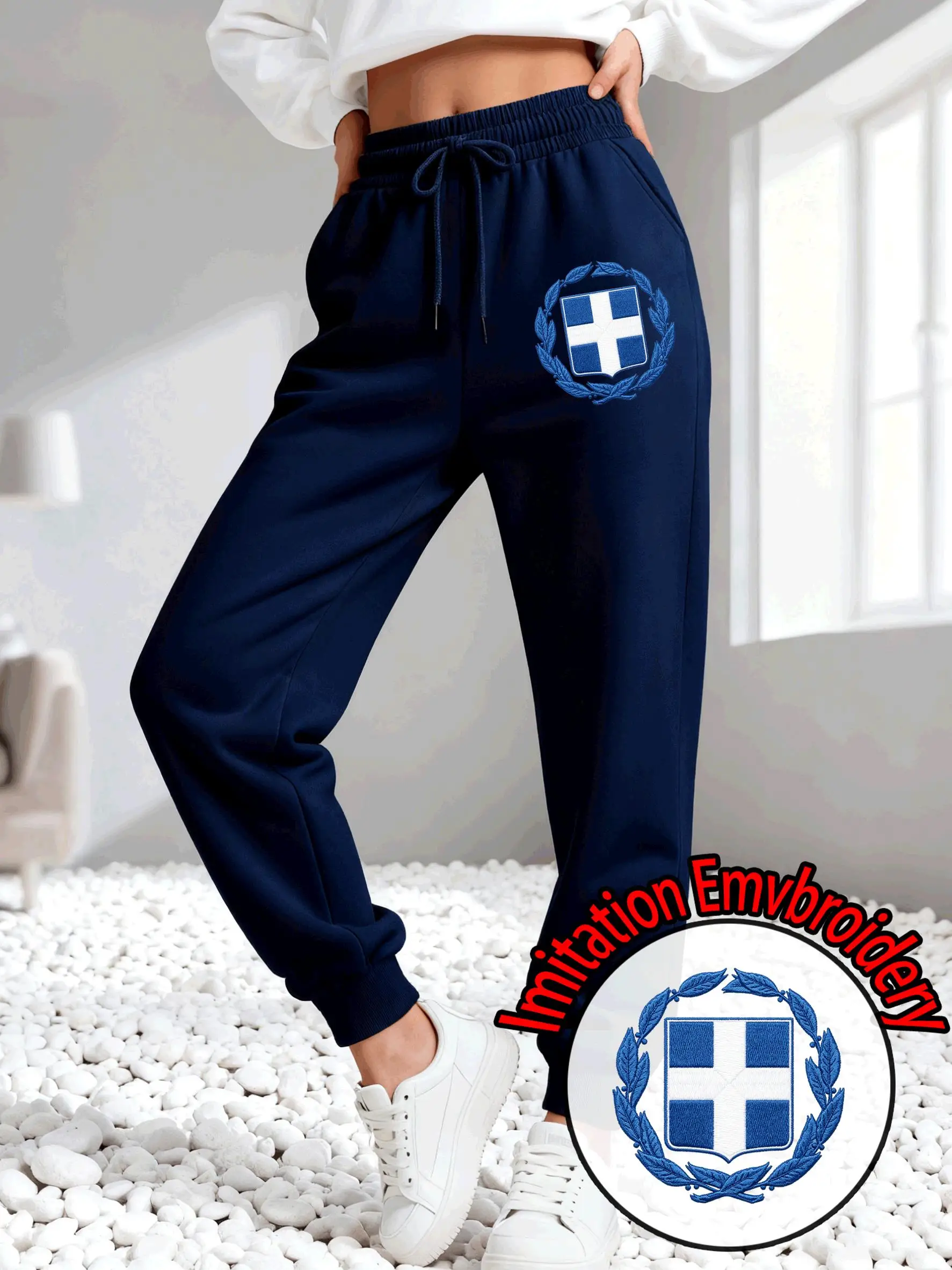 Greece Imitation Embroidery Printed Women Sweatpants Casual Trousers Drawstring Autumn Long Pants Fleece Y2K Jogging Pant