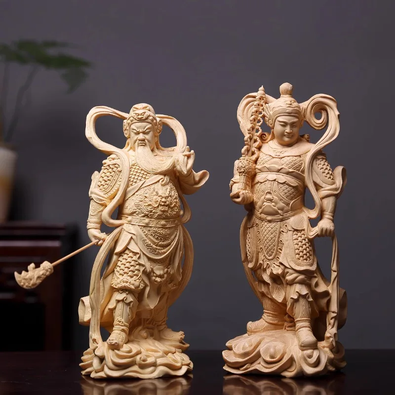 

Natural Wood Carved Guanyu Weituo Bodhisattva Statue for Home Altar Decor, Buddha Figurine Feng Shui Art Collectible