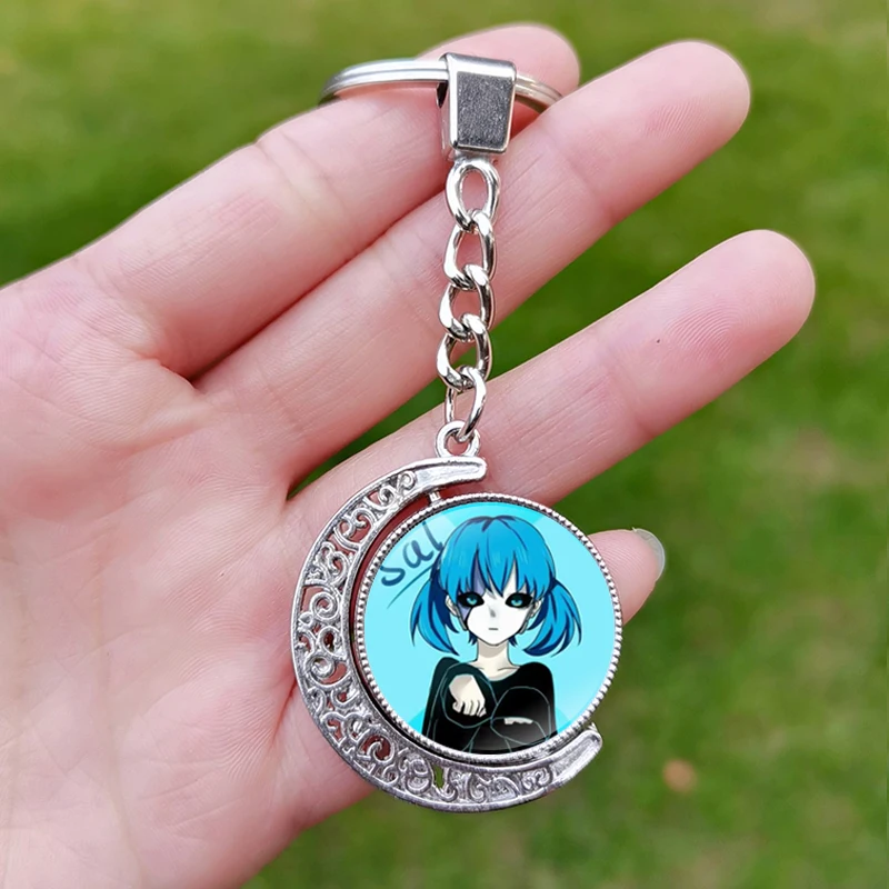 Horrible Game Sally Face Figure Double Sided Keychain Punk Fashion Glass Round Bag Pendant Key Chains Men Women Bag Keyring