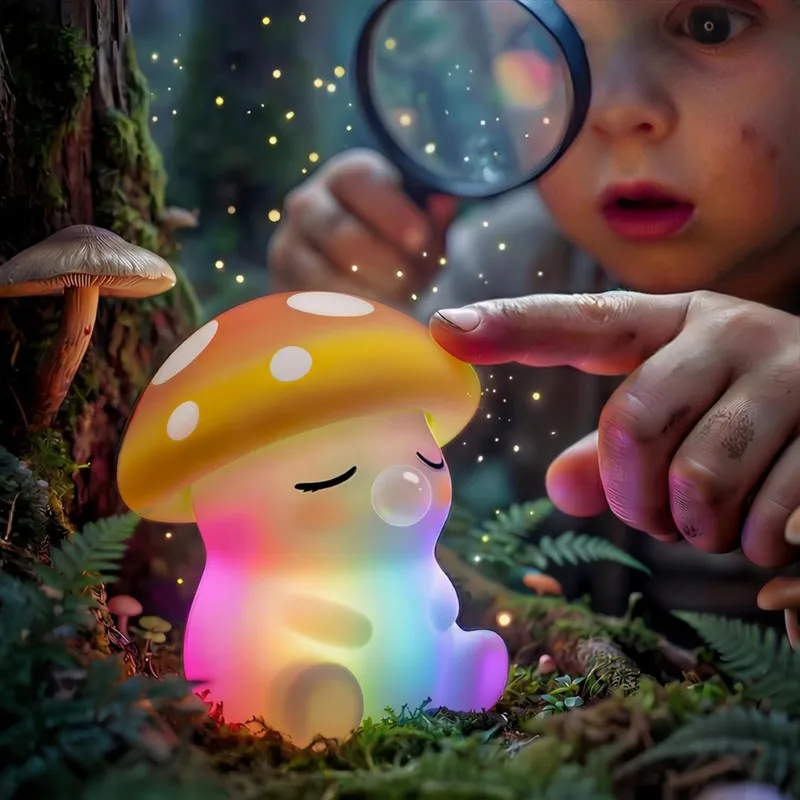 FAST-Mushroom Bedside Lamp Touch Sensor Dimmable 7 Color Changing Night Light Silicone For Kids Gift