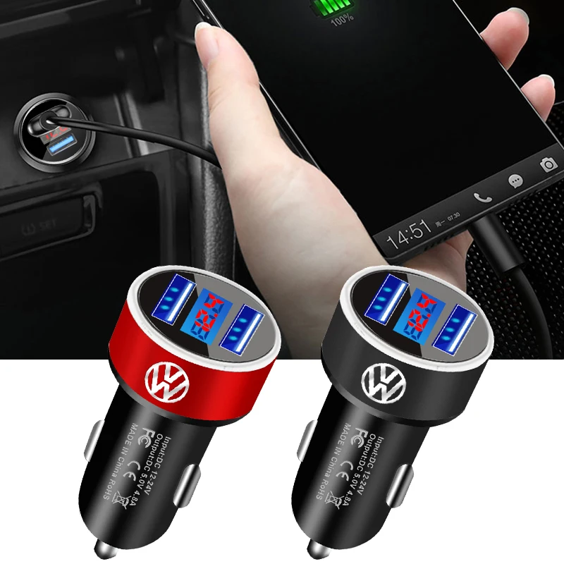 Car Charger 2 USB Ports Fast Charging Digital Display Car Accessories For Volkswagen VW RLine R GTI Golf Amarok Phaeton Tiguan