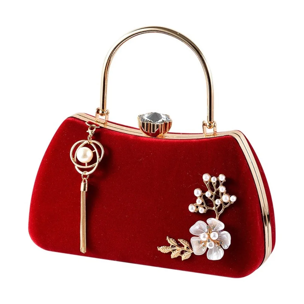 

Elegant Tassel Velvet Dinner Handbag Flowers Rhinestone Evening Banquet Bag Top Handle Clutch Bridal Clutch Bag Party