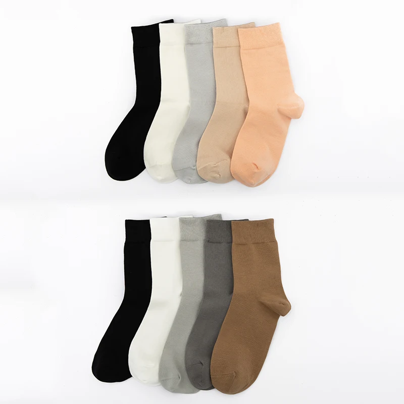 

5 Pairs of Women's Mid-Calf Socks Flat Long-Staple Cotton Knitted Men's Socks Spring Summer Casual Sports Silk Socks