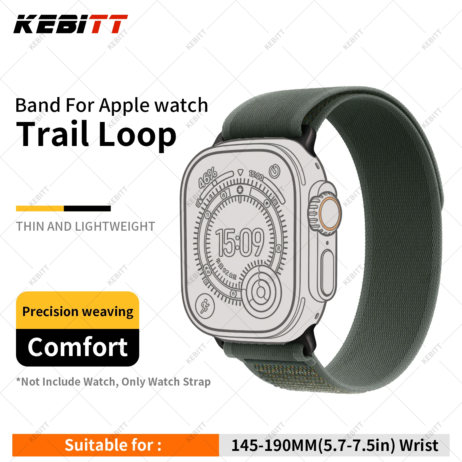 Kebitt Neues hochwertiges Nylonarmband Trail Loop mit natürlichem Titan-Finish für Apple Watch 11 10 9 8 7 6 Se 3 Ultra 3 2 Band Iwatch 10