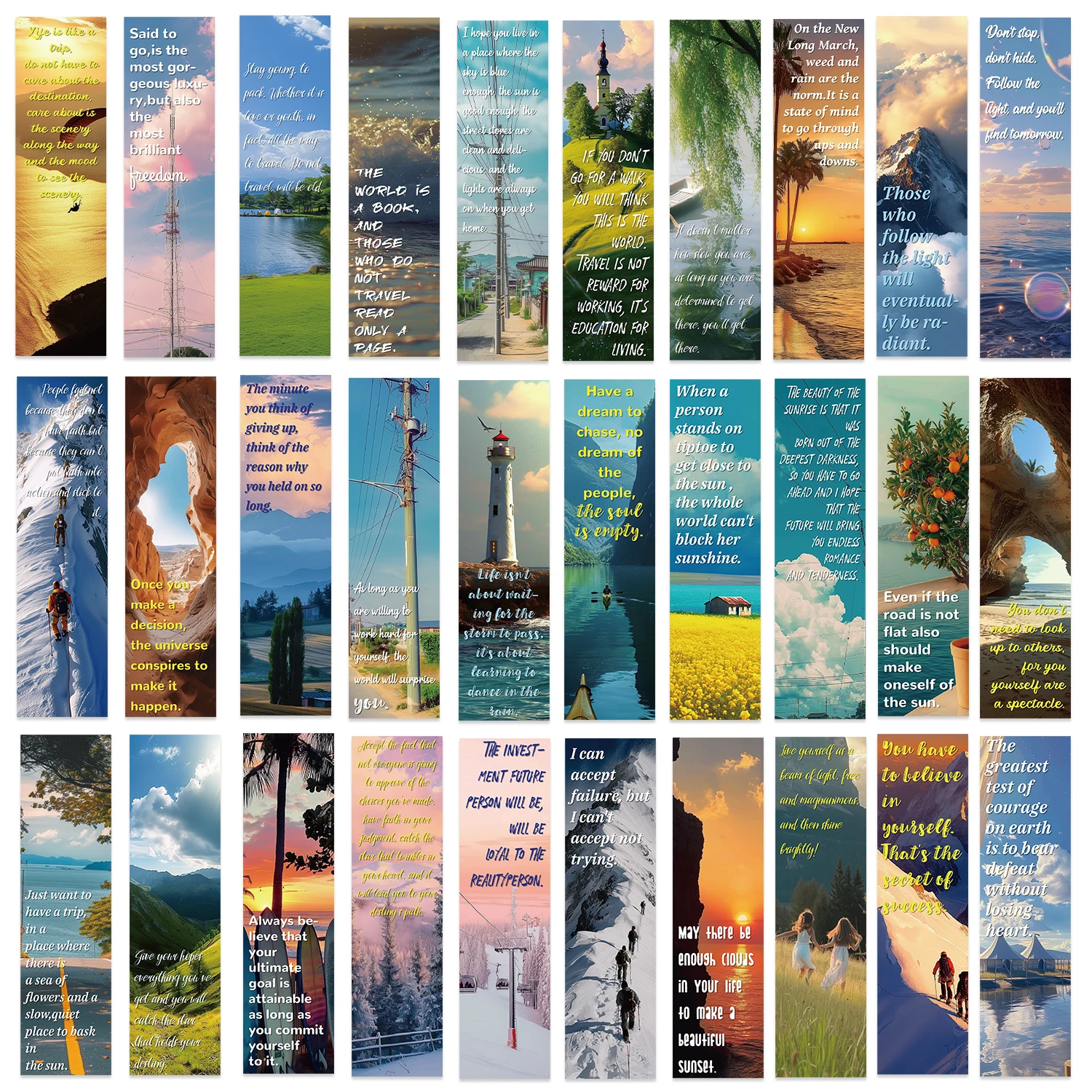 30pcs Motivational Phrase Landscape Bookmarks Inspirational Quotes Page Holder Read Books Annotated Cards Student Supplies