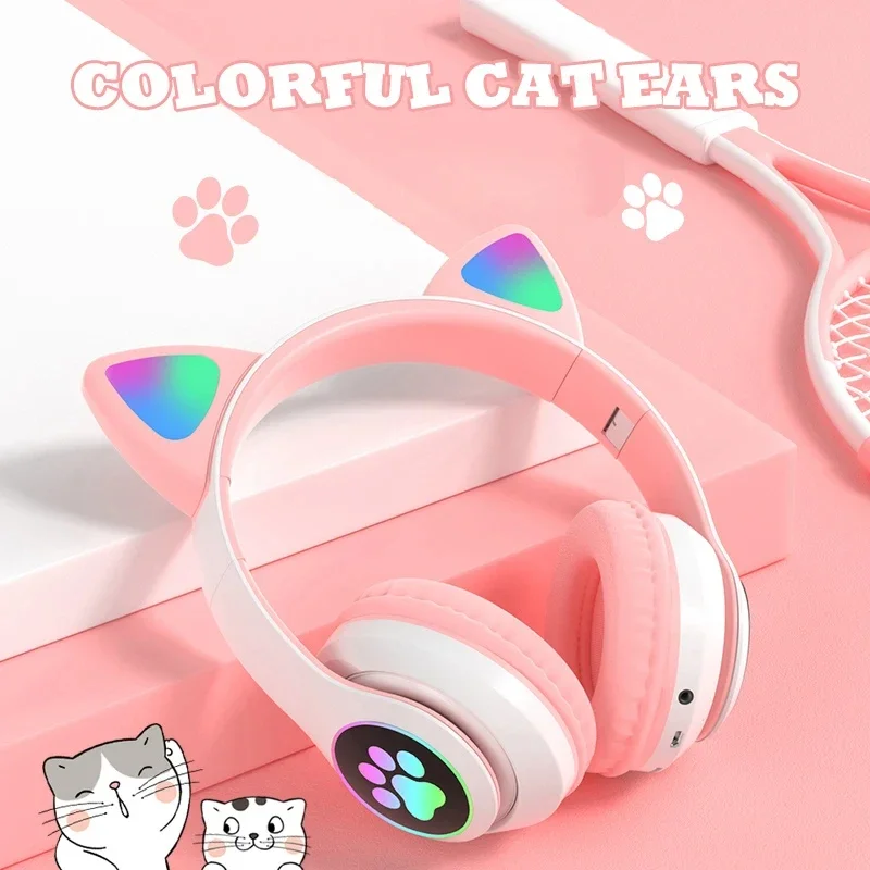 

2023best gaming BT headset girls led foldable casque kids ears headphones Wireless OEM ODM children kawaii headset