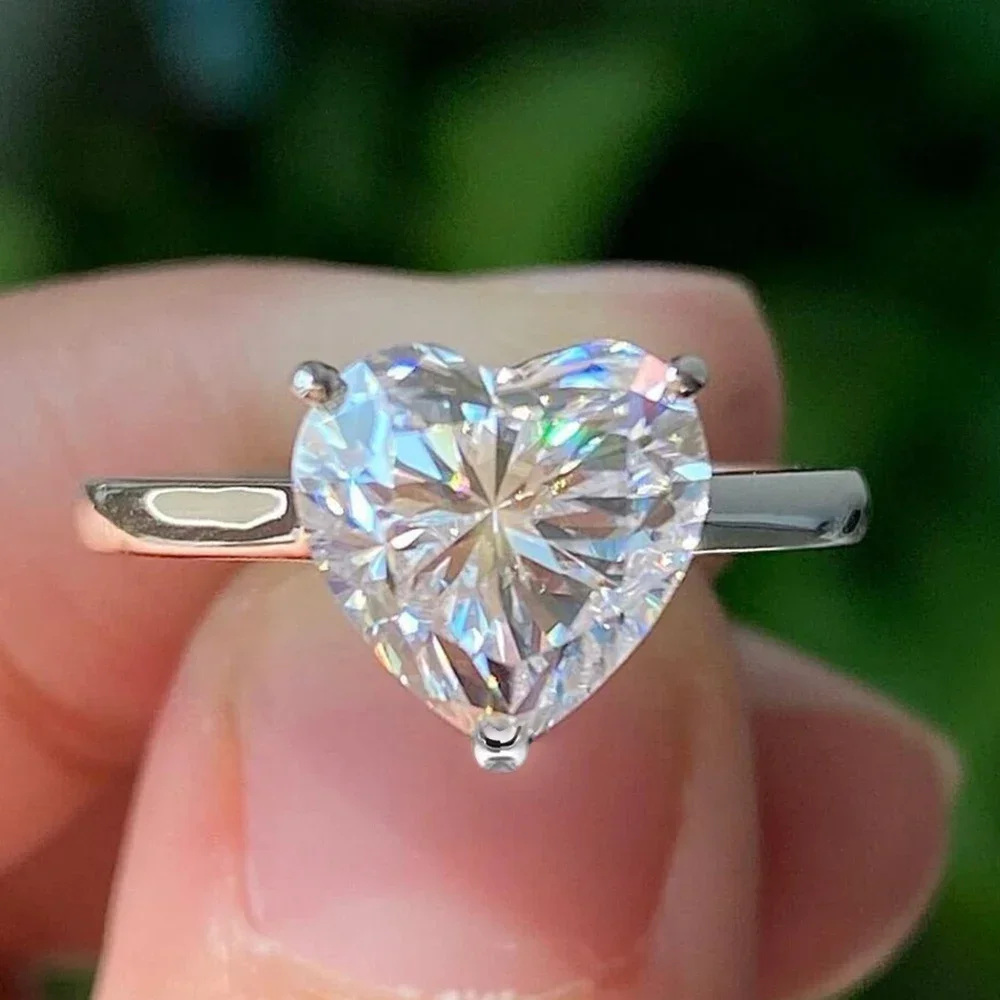 

1/2/4 Carat Moissanite Engagement Rings with Certificate 925 Sterling Silver Heart Cut Solitaire Diamond Wedding Ring for Women