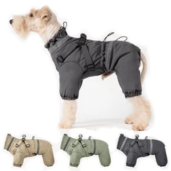 Dog Winter Clothes Warm Overalls for Small Medium Dog Water Repellent Thicken Padded Dog Coat with Harness Adjustable Reflective