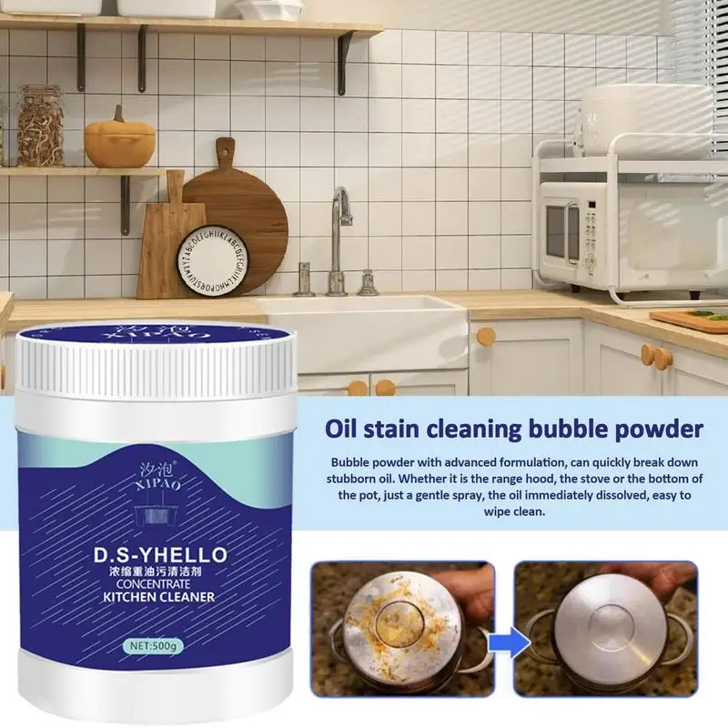 Oil Stain Remover 500g Stove Top Cleaner Oil Pollution Cleaning Powder Multipurpose Bubble Powder For Range Hood Stove Removes