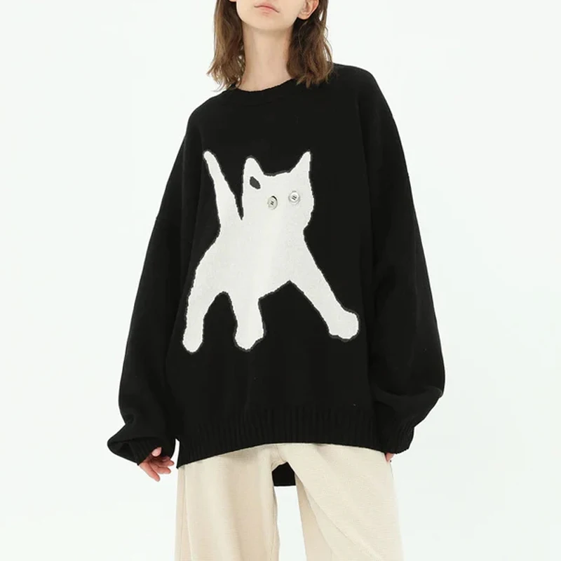 2024Y2k New Cat Cute Punk Autumn/Winter Outdoor Leisure Warm Sweater Top Digital Jacquard Hip Hop Sweater Knitted Sweater Party