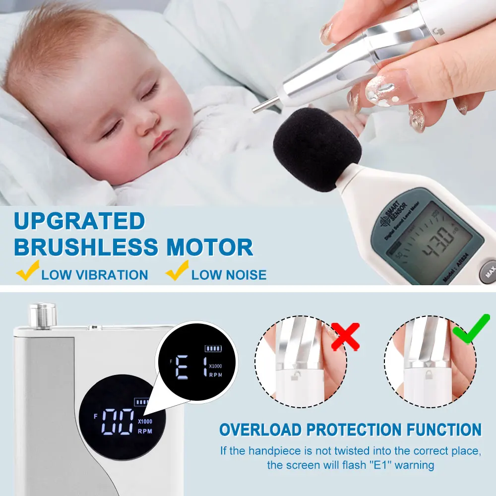 35000 RPM ネイルサロン用コードレスブラシレス 85 ワット電気ネイルドリルマシン