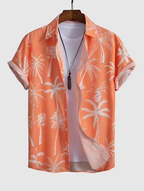 

Short Sleeves Palm Tropical Print Beach Vacation Shirt