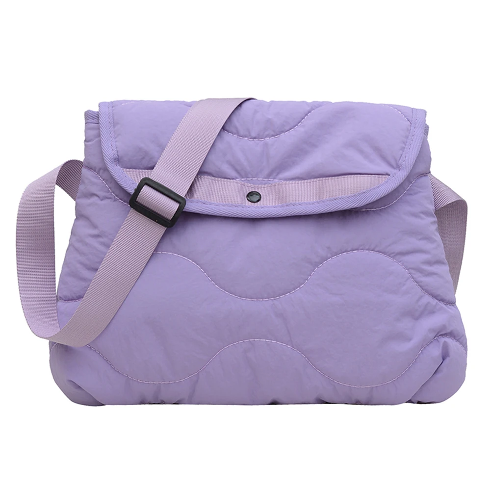 Women Stylish Crossbody Bag Adjustable Strap Quilted Puffer Shoulder Bag Simple Cloud Sling Bag Solid Color Outdoor Travel Bag